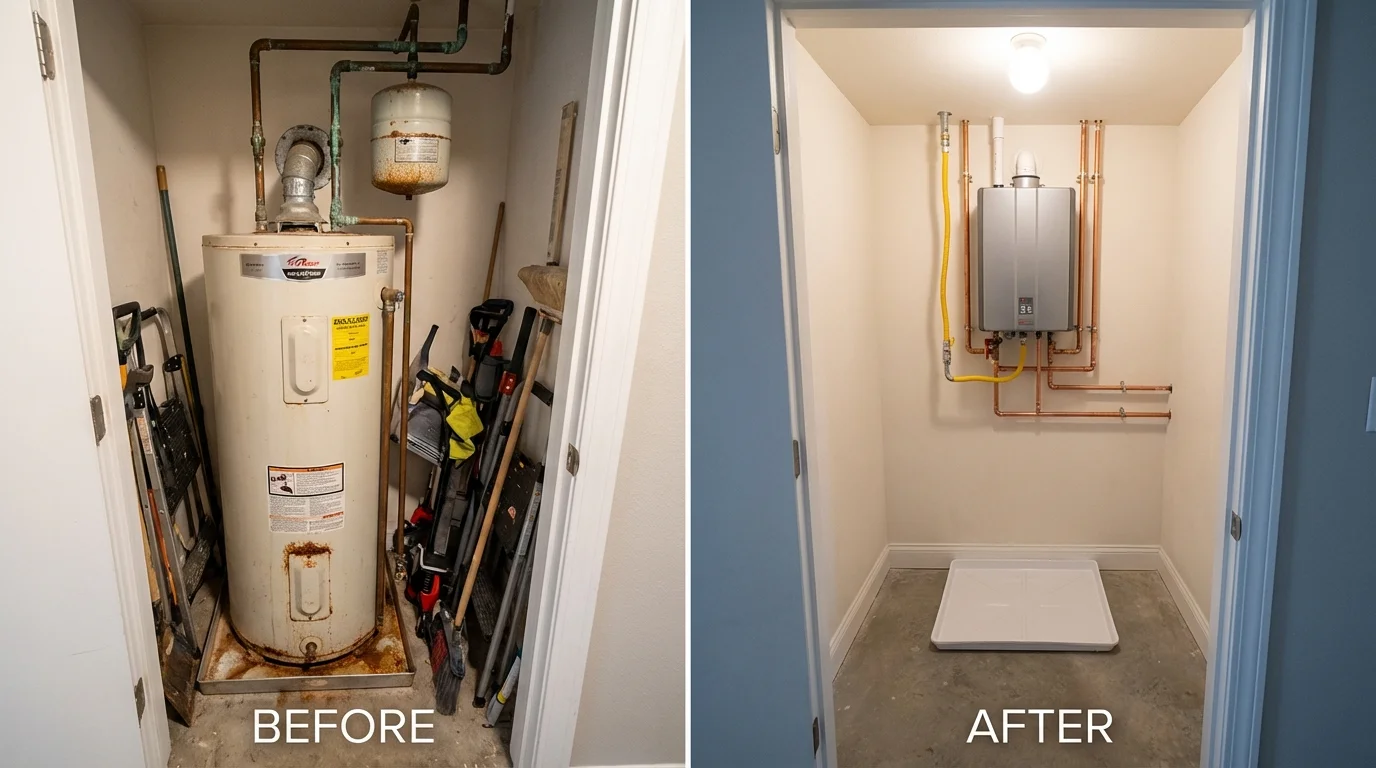 Tank water heater versus wall-mounted tankless unit comparison for Newmanstown, PA homeowners