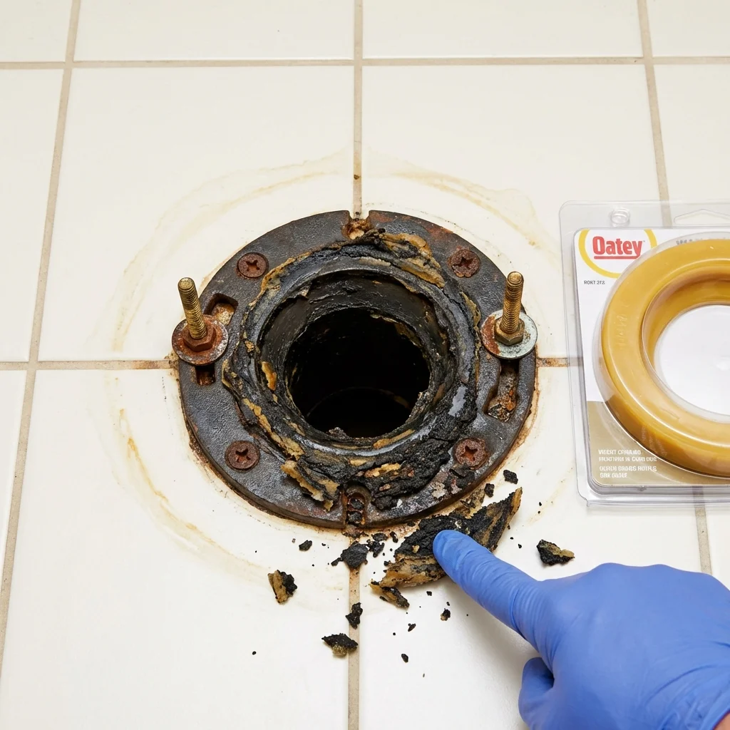 Failed wax ring showing water seepage at the base of a toilet in a Newmanstown, PA home
