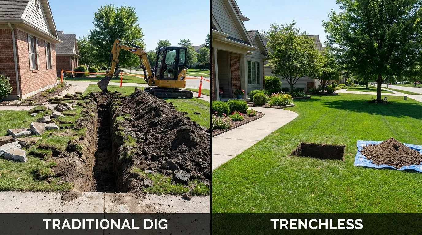 Trenchless sewer repair with minimal yard damage versus traditional excavation in Newmanstown, PA